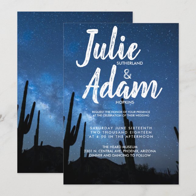 Invitación a la boda del cielo nocturno del desier (Anverso / Reverso)