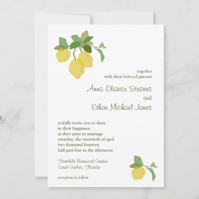 Invitación a la boda del cítrico tropical (Anverso)