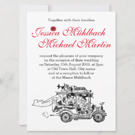 Invitación a la boda del coche retro 16,5 cm x 22,