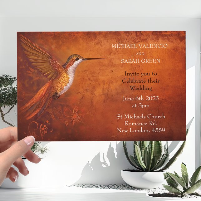 Invitación a la boda del colibrí Naranja quemado m (Subido por el creador)