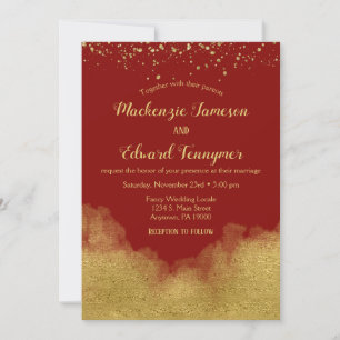 Invitación a la boda del Confetti de oro rojo eleg
