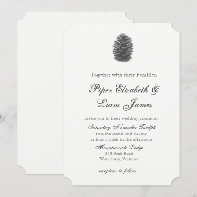 Invitación a la boda del cono de pino (Anverso / Reverso)