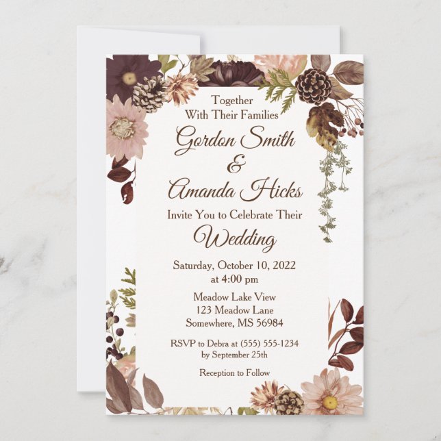 Invitación a la boda del cono del pino otoñal (Anverso)