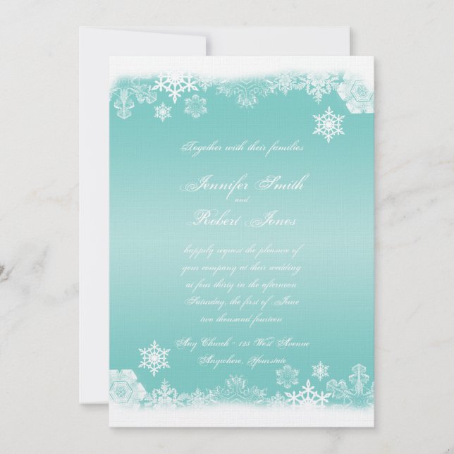 Invitación a la boda del copo de nieve blanco azul (Anverso)