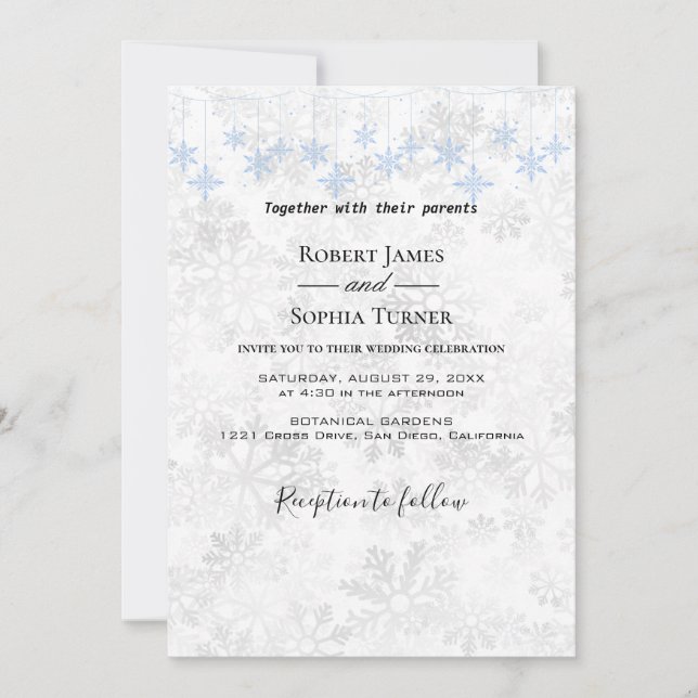 Invitación a la boda del copo de nieve en invierno (Anverso)