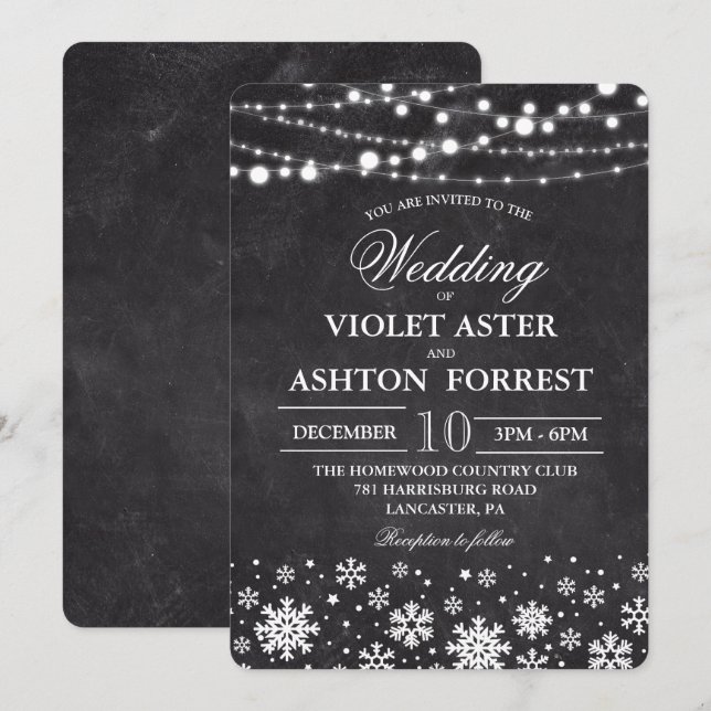 Invitación a la boda del copo de nieve en invierno (Anverso / Reverso)