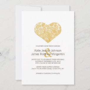 Invitación a la boda del corazón amarillo paisley