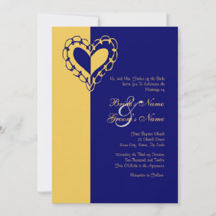 Invitación a la boda del corazón amarillo y azul