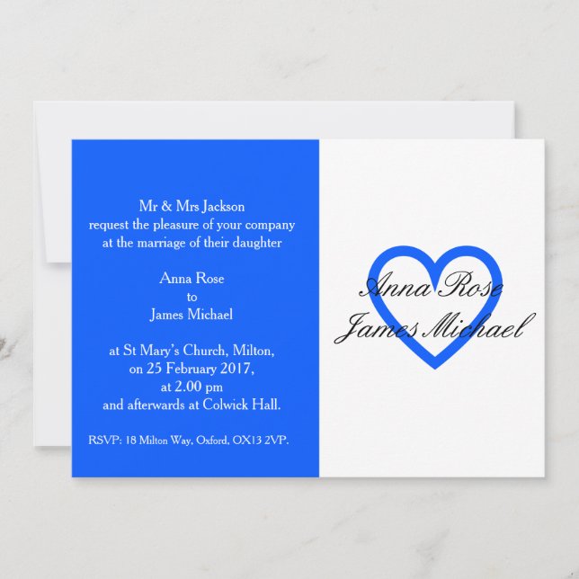 Invitación a la boda del corazón azul (Anverso)