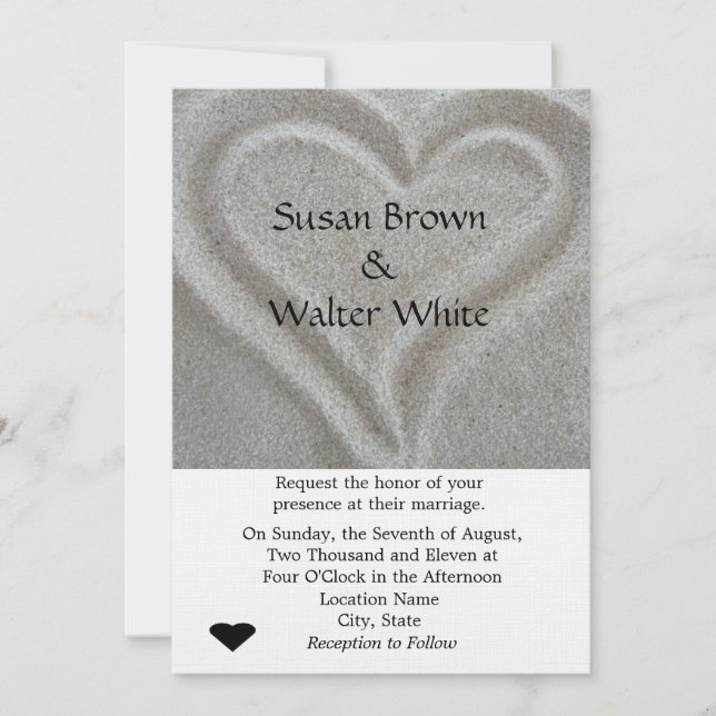 Invitación a la boda del corazón de arena (Anverso)