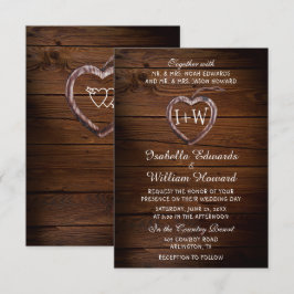 Invitación a la boda del corazón de la madera rúst
