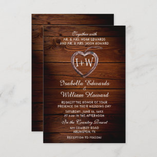 Invitación a la boda del corazón de la madera rúst