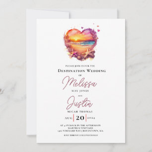 Invitación a la boda del corazón de la playa clási