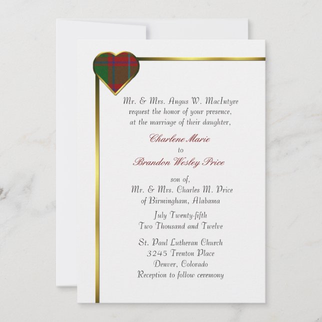Invitación a la boda del corazón de MacIntyre (Anverso)