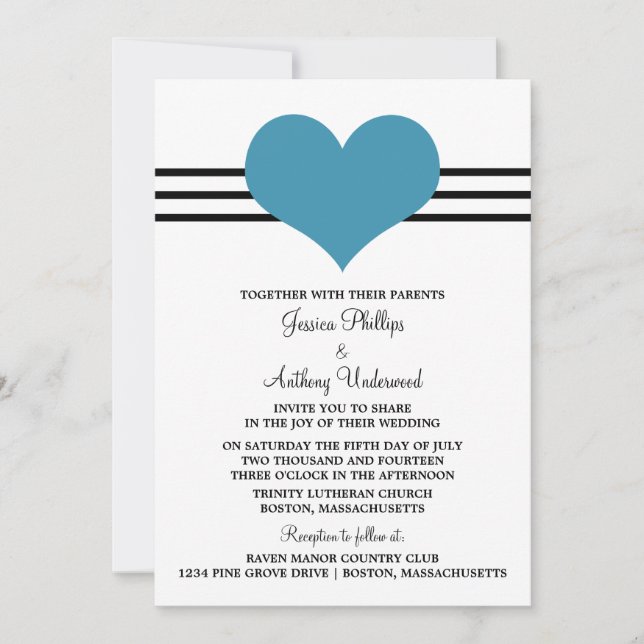 Invitación a la boda del corazón de sangre, azul (Anverso)