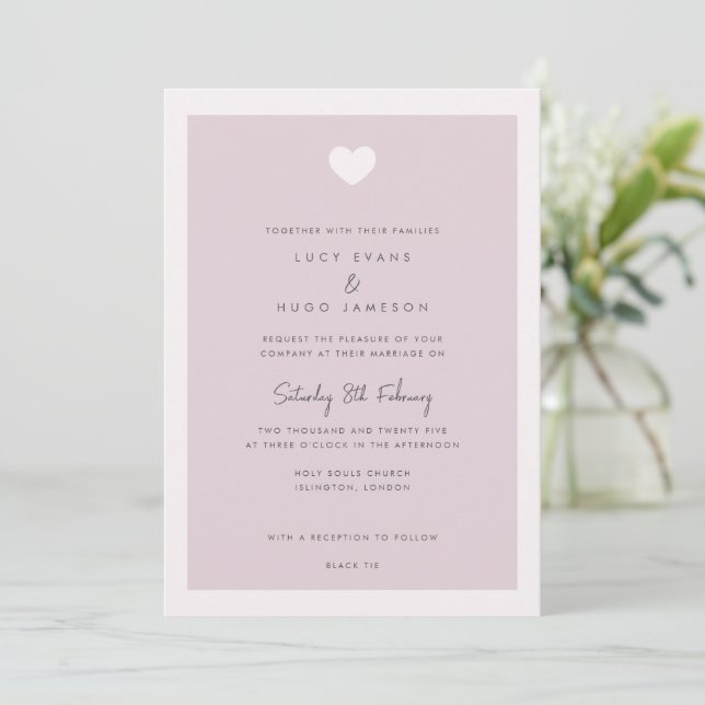 Invitación a la boda del corazón del amor rosado m (Anverso de pie)