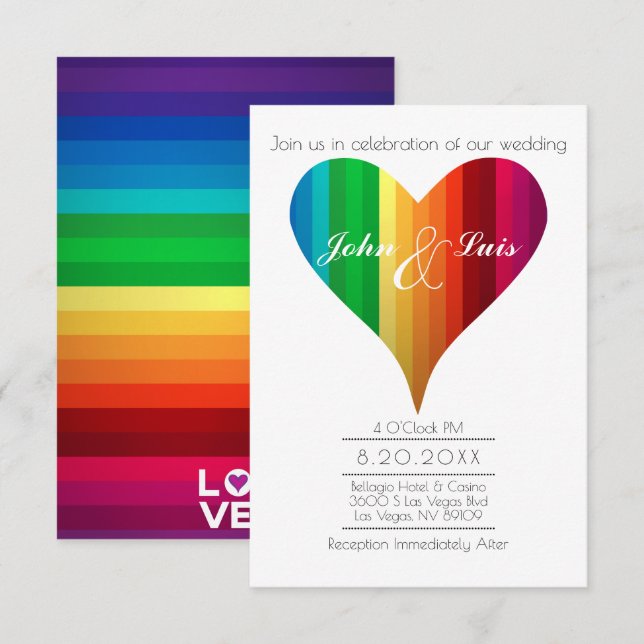 Invitación a la boda del corazón del arco iris (Anverso / Reverso)