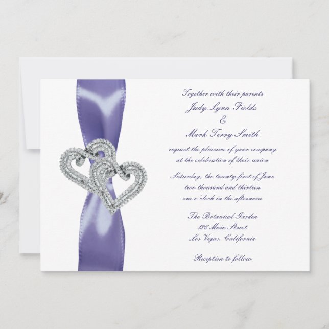 Invitación a la boda del corazón del diamante azul (Anverso)