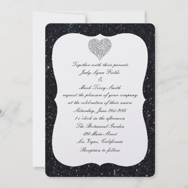 Invitación a la boda del corazón del diamante del  (Anverso)