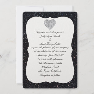 Invitación a la boda del corazón del diamante del 