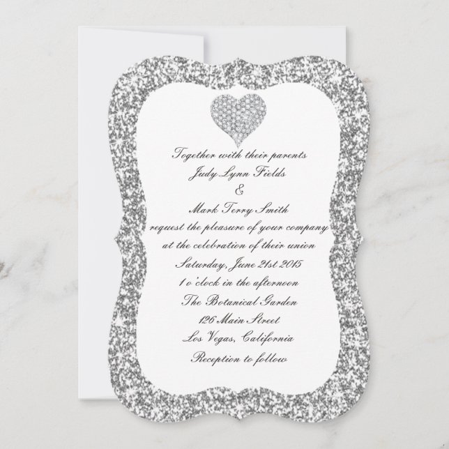 Invitación a la boda del corazón del diamante Purp (Anverso)