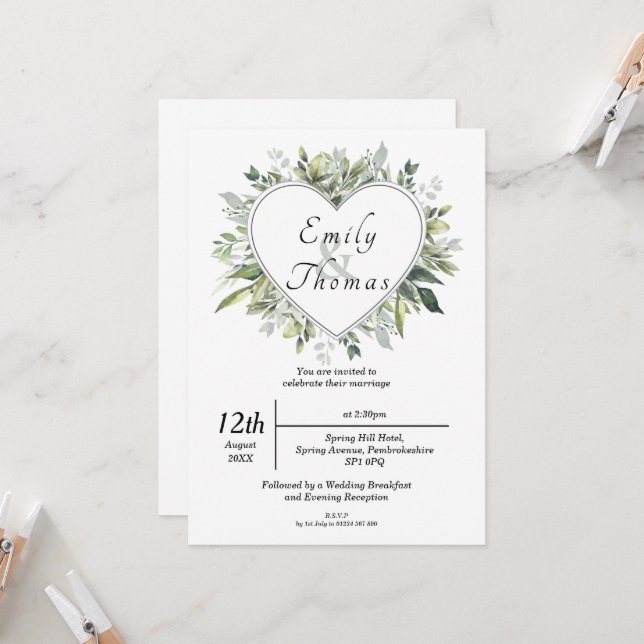 Invitación a la boda del corazón del follaje (Anverso/Reverso In Situ)