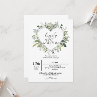 Invitación a la boda del corazón del follaje