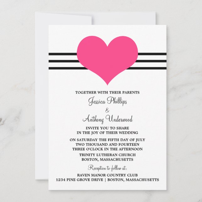 Invitación a la boda del corazón del sangre, rosa (Anverso)