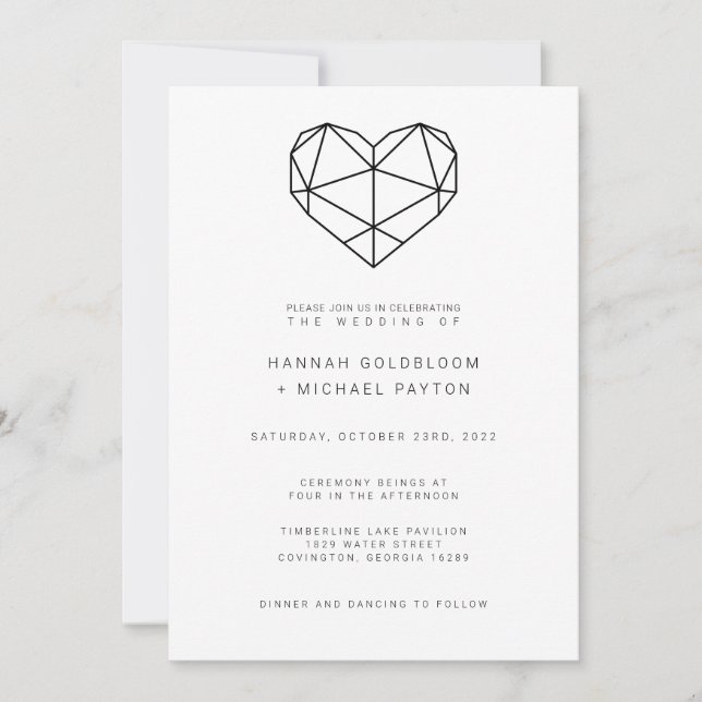 Invitación a la boda del corazón geométrico (Anverso)