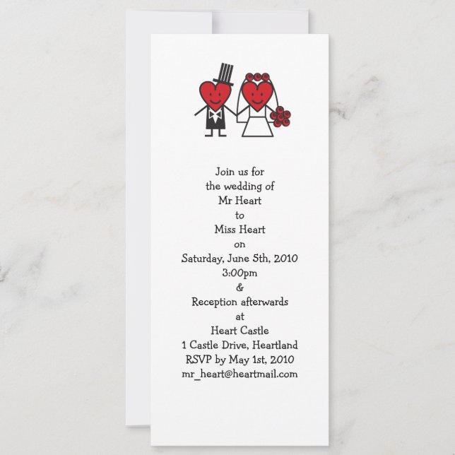 Invitación a la boda del corazón - larga (Anverso)