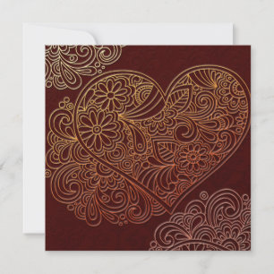 Invitación a la boda del corazón marrón del arte d