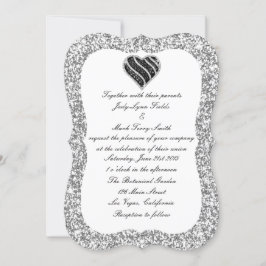Invitación a la boda del corazón negro Purpurina d