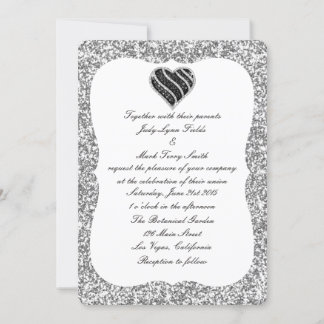 Invitación a la boda del corazón negro Purpurina d