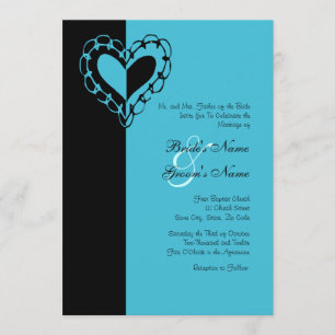 Invitación a la boda del corazón negro y turquesa