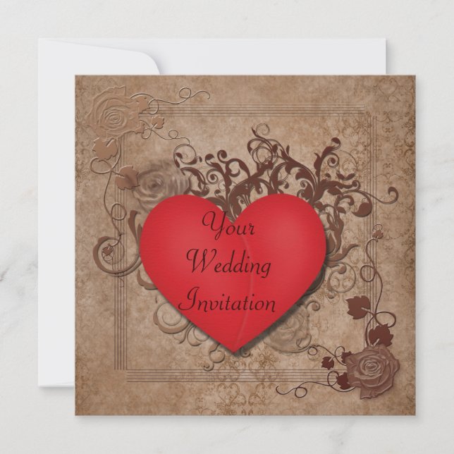 Invitación a la boda del corazón rojo (Anverso)