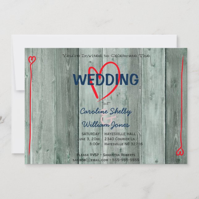 Invitación a la boda del corazón rojo y de la made (Anverso)