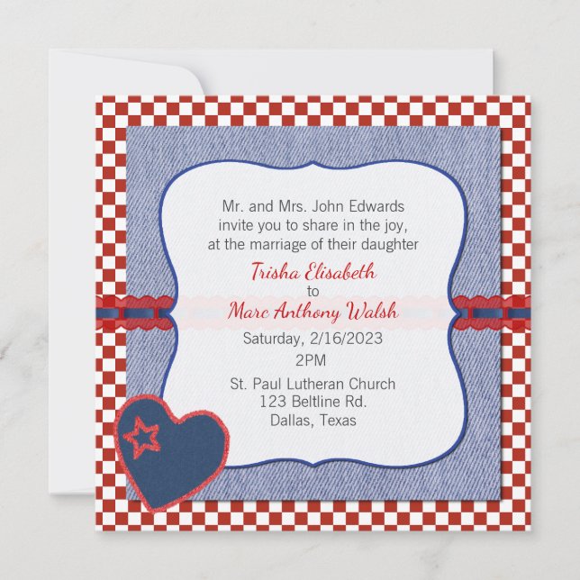 Invitación a la boda del corazón y cheques occiden (Anverso)