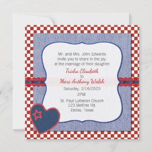 Invitación a la boda del corazón y cheques occiden