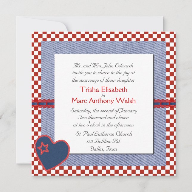 Invitación a la boda del corazón y cheques occiden (Anverso)