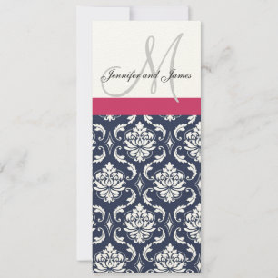 Invitación a la boda del crema rosa azul Damask Mo