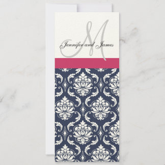 Invitación a la boda del crema rosa azul Damask Mo