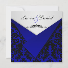 Invitación a la boda del Damasco Azul y Negro de c
