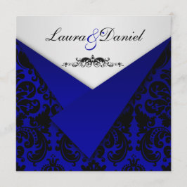 Invitación a la boda del Damasco Azul y Negro de c