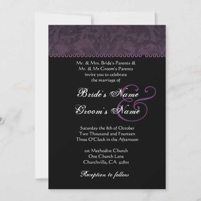 Invitación a la boda del Damasco Batik Profundo (Anverso)
