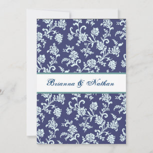 Invitación a la boda del Damasco de Flores Azules