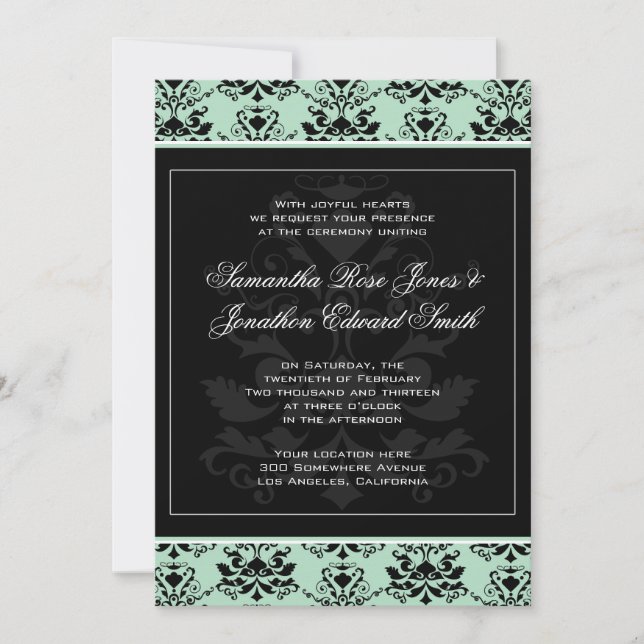 Invitación a la boda del Damasco en blanco y negro (Anverso)
