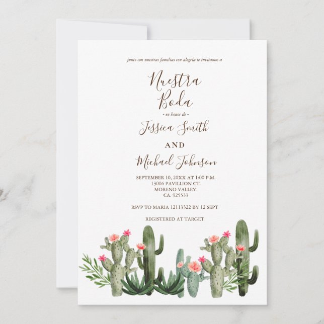 Invitación a la boda del desierto de Cactus (Anverso)
