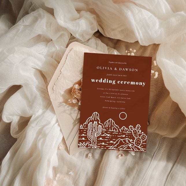 Invitación a la boda del desierto de la línea Cact (Modern Cactus Line Art Desert Wedding Invitation)