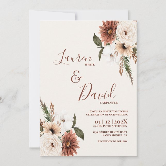 Invitación a la boda del desierto del Boho (Anverso)