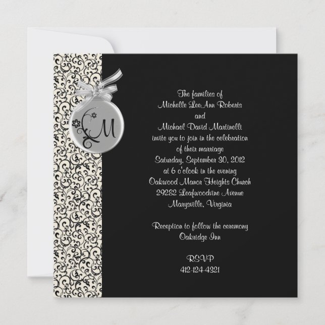 Invitación a la boda del diamante negro y plateado (Anverso)
